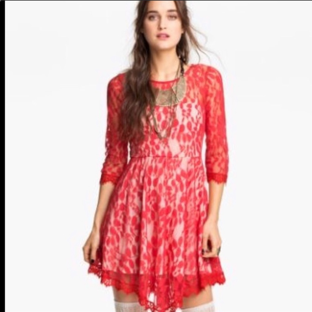 Free people floral mesh eyelash hem dress
